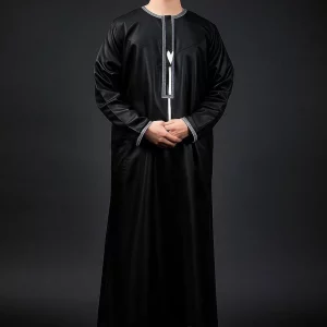 fitrah black omani thobe black thobe black mens thobe img 1